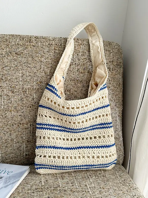 Women Woven Casual Shoulder Bag Blue White 2026 - Image 3
