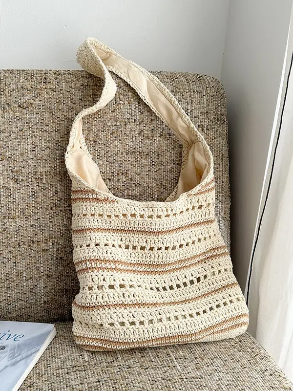 Women Woven Casual Shoulder Bag Blue White 2026 - Image 5