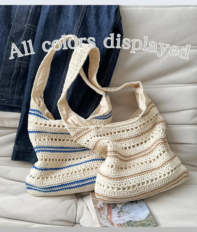 Women Woven Casual Shoulder Bag Blue White 2026 — feature 1