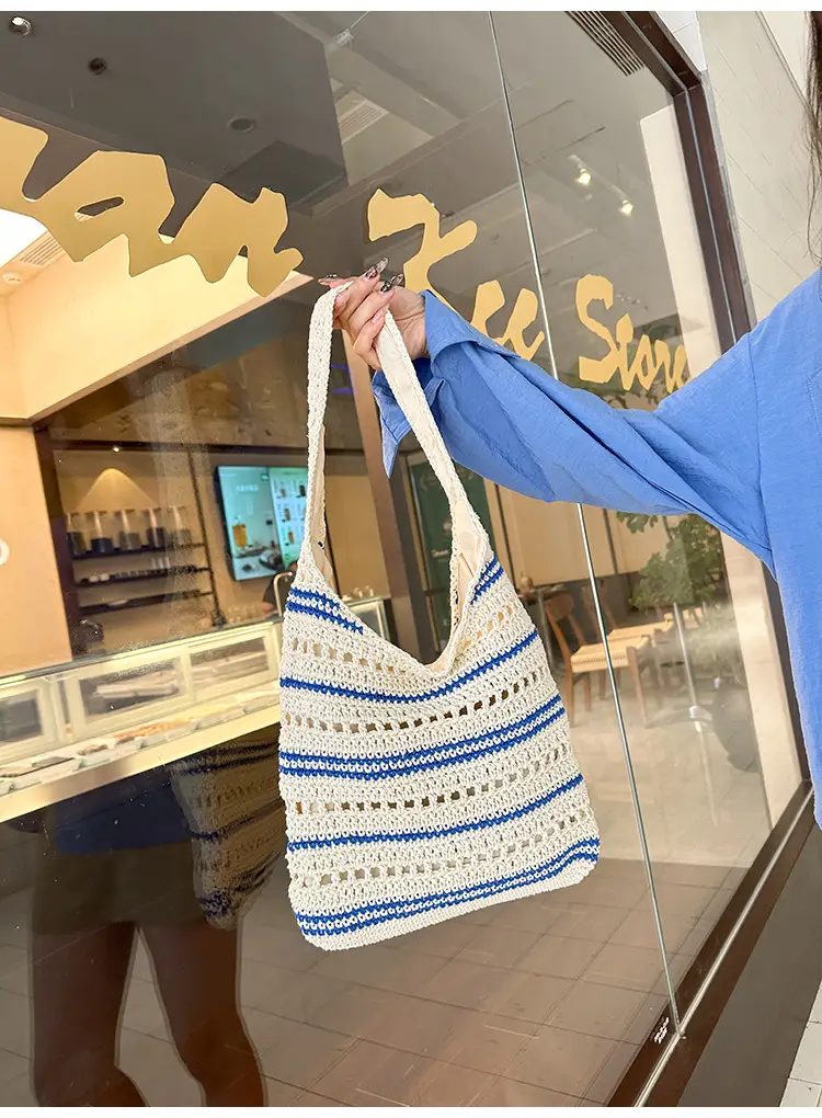 Women Woven Casual Shoulder Bag Blue White 2026 — feature 24