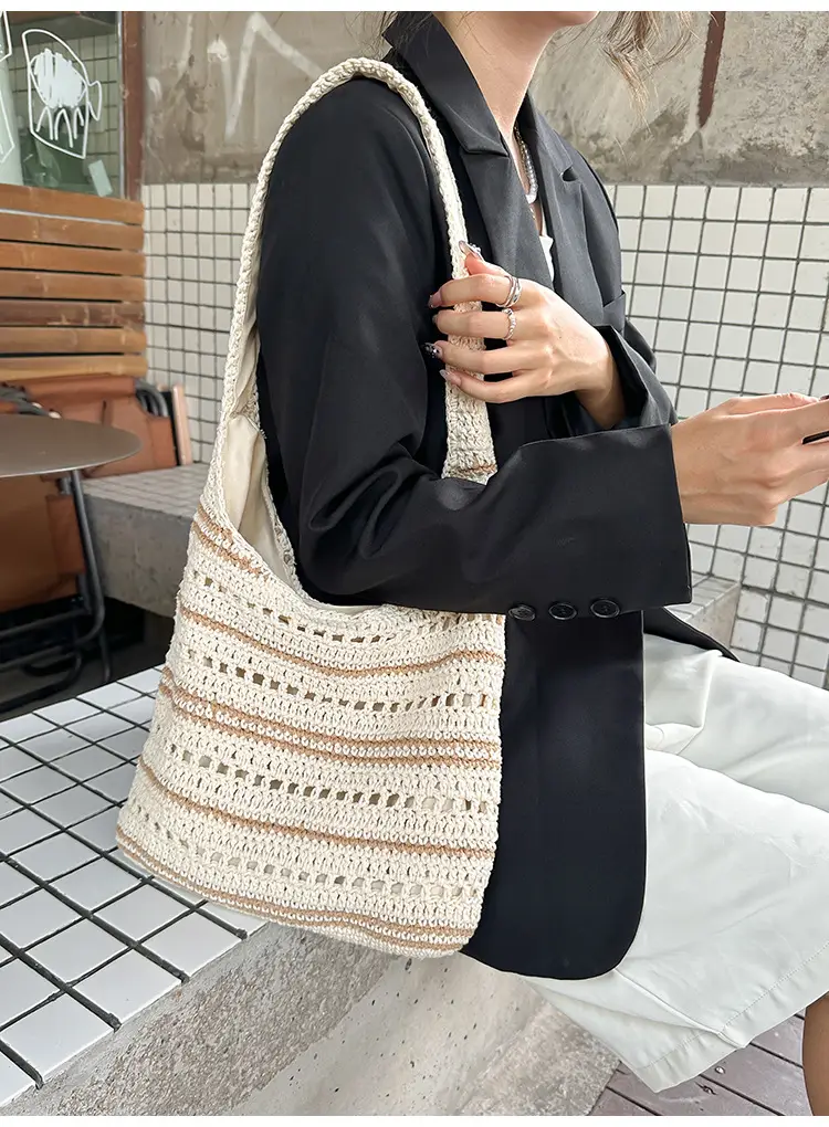 Women Woven Casual Shoulder Bag Blue White 2026 — feature 25