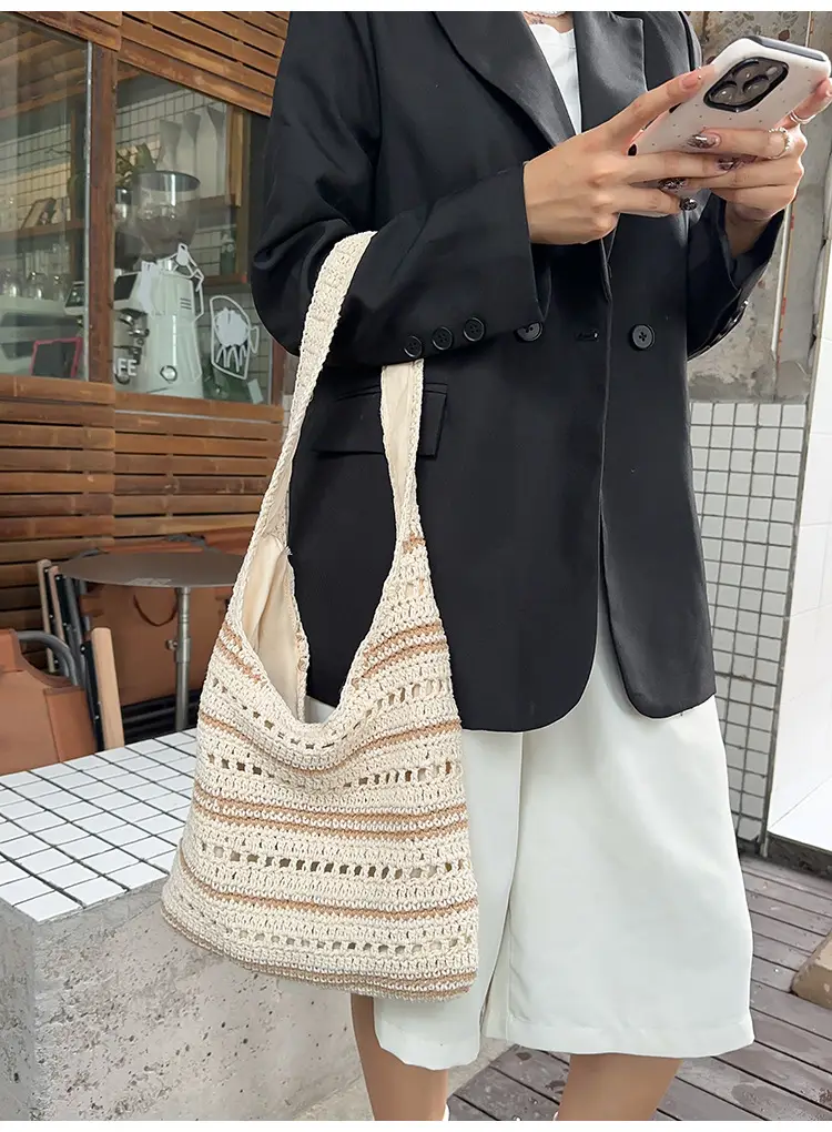 Women Woven Casual Shoulder Bag Blue White 2026 — feature 28
