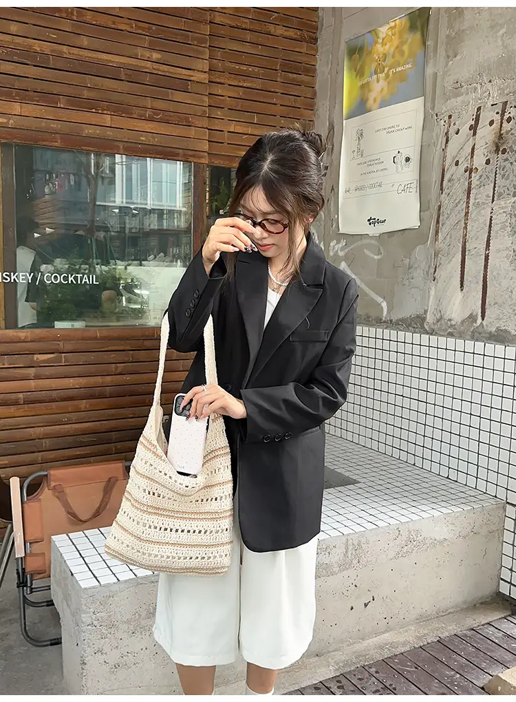 Women Woven Casual Shoulder Bag Blue White 2026 — feature 29
