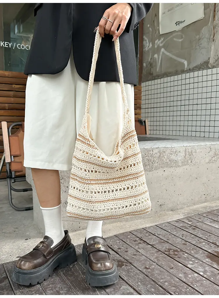 Women Woven Casual Shoulder Bag Blue White 2026 — feature 30