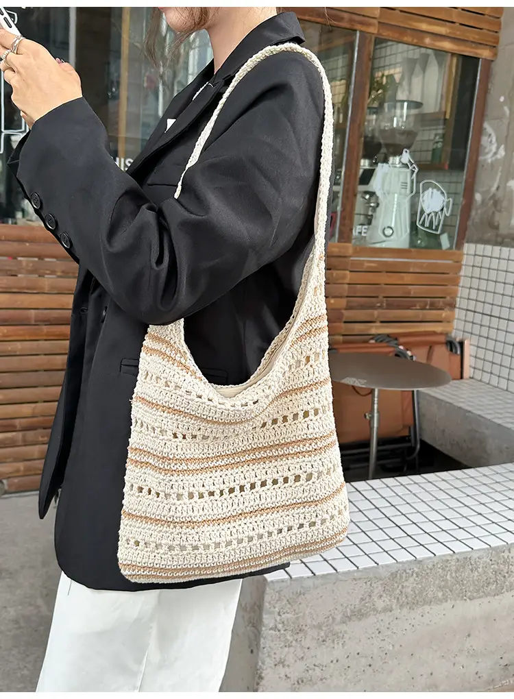 Women Woven Casual Shoulder Bag Blue White 2026 — feature 31