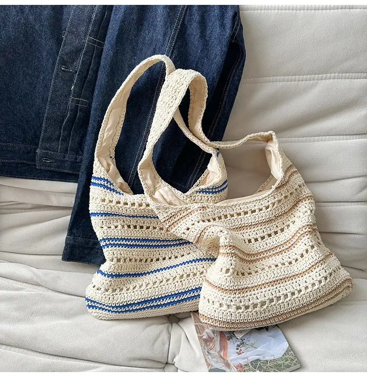 Women Woven Casual Shoulder Bag Blue White 2026 — feature 33
