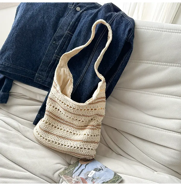 Women Woven Casual Shoulder Bag Blue White 2026 — feature 34