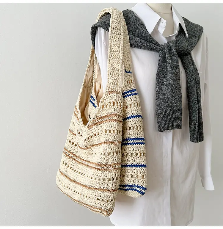 Women Woven Casual Shoulder Bag Blue White 2026 — feature 36
