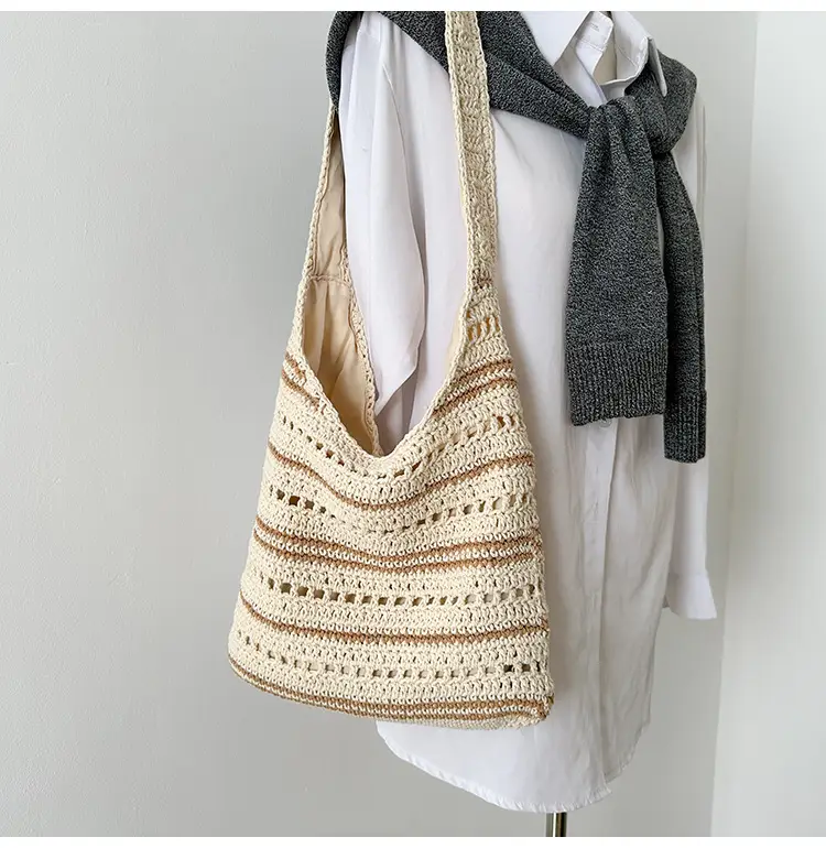 Women Woven Casual Shoulder Bag Blue White 2026 — feature 37