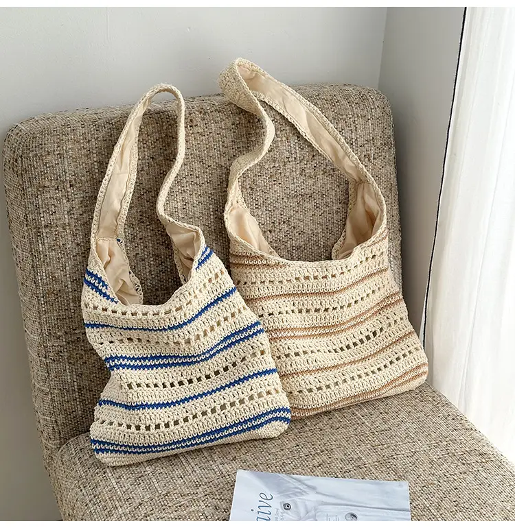 Women Woven Casual Shoulder Bag Blue White 2026 — feature 39