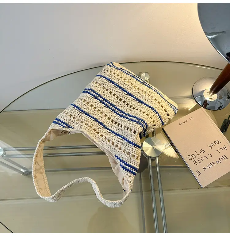 Women Woven Casual Shoulder Bag Blue White 2026 — feature 4