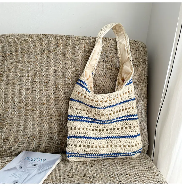 Women Woven Casual Shoulder Bag Blue White 2026 — feature 40
