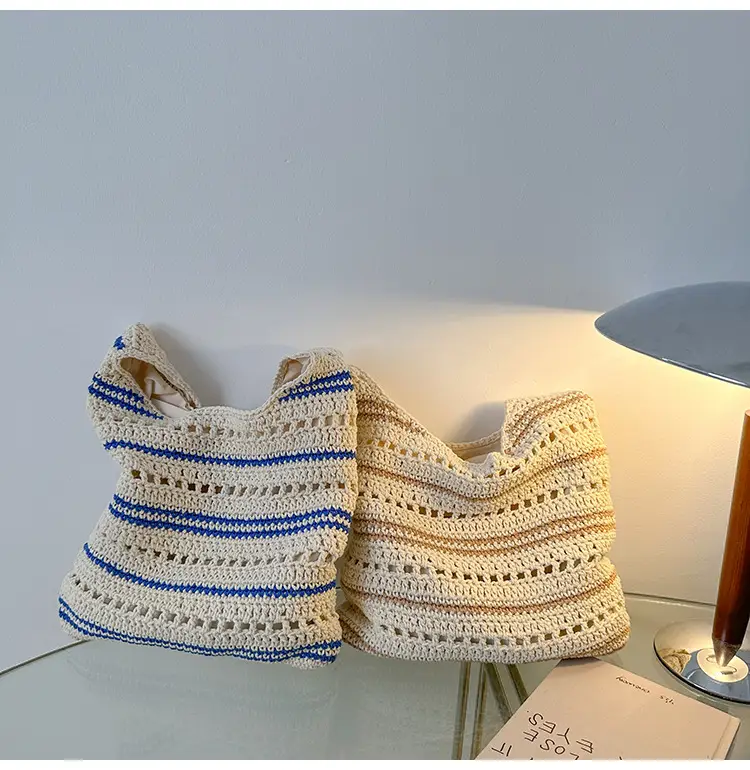 Women Woven Casual Shoulder Bag Blue White 2026 — feature 42