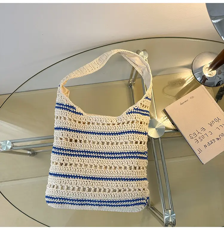 Women Woven Casual Shoulder Bag Blue White 2026 — feature 47