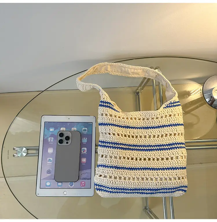Women Woven Casual Shoulder Bag Blue White 2026 — feature 5