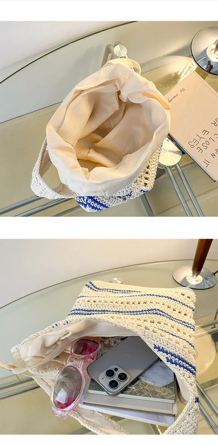 Women Woven Casual Shoulder Bag Blue White 2026 — feature 8