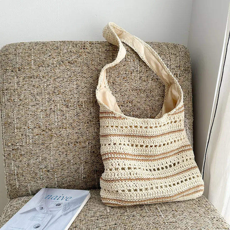 Women Woven Casual Shoulder Bag Blue White 2026 - Image 2