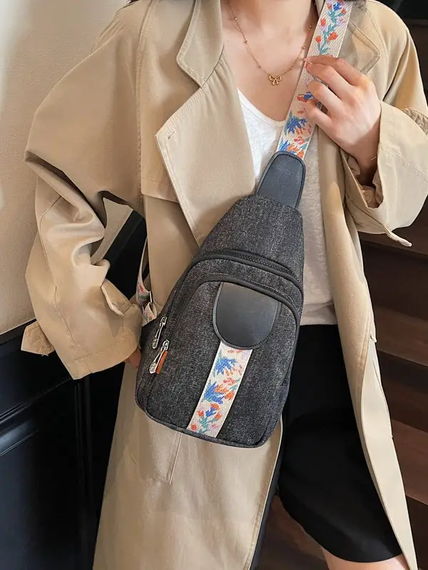 Denim Crossbody Bag Women 2025 Trendy Blue Patterned - Image 5