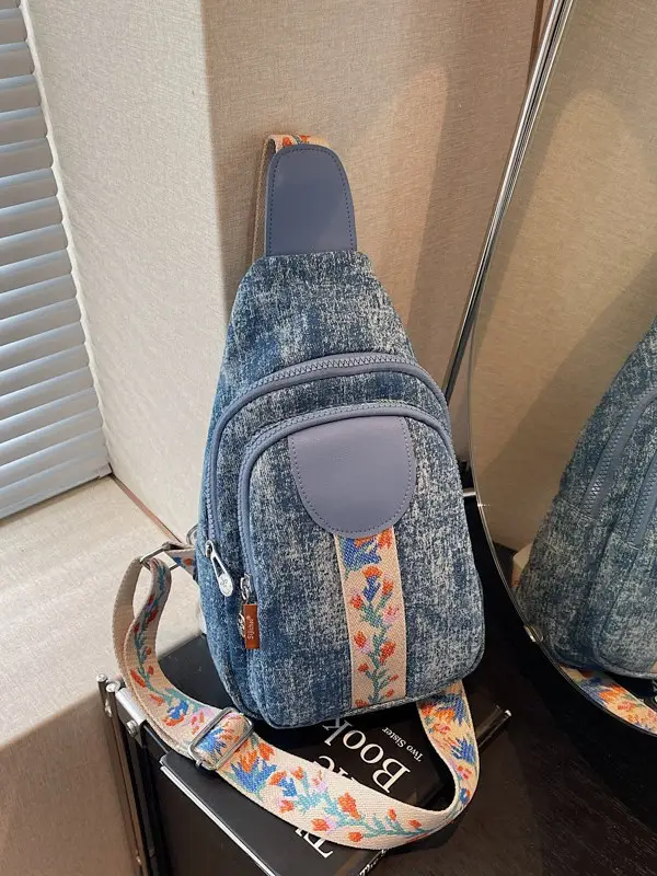 Denim Crossbody Bag Women 2025 Trendy Blue Patterned - Image 6