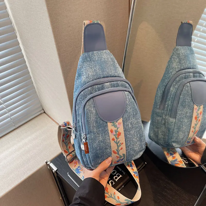 Denim Crossbody Bag Women 2025 Trendy Blue Patterned - Image 2