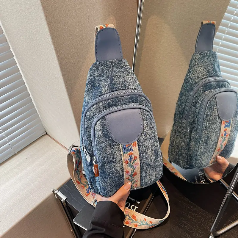 Denim Crossbody Bag Women 2025 Trendy Blue Patterned - Image 3