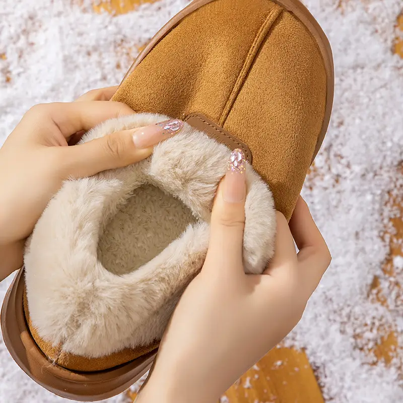 Cartoon Bear Head Plush Slippers for Women, Autumn and Winter Indoor Fleece Warm Maternity Shoes, Outdoor Couple Plush Snow Boots