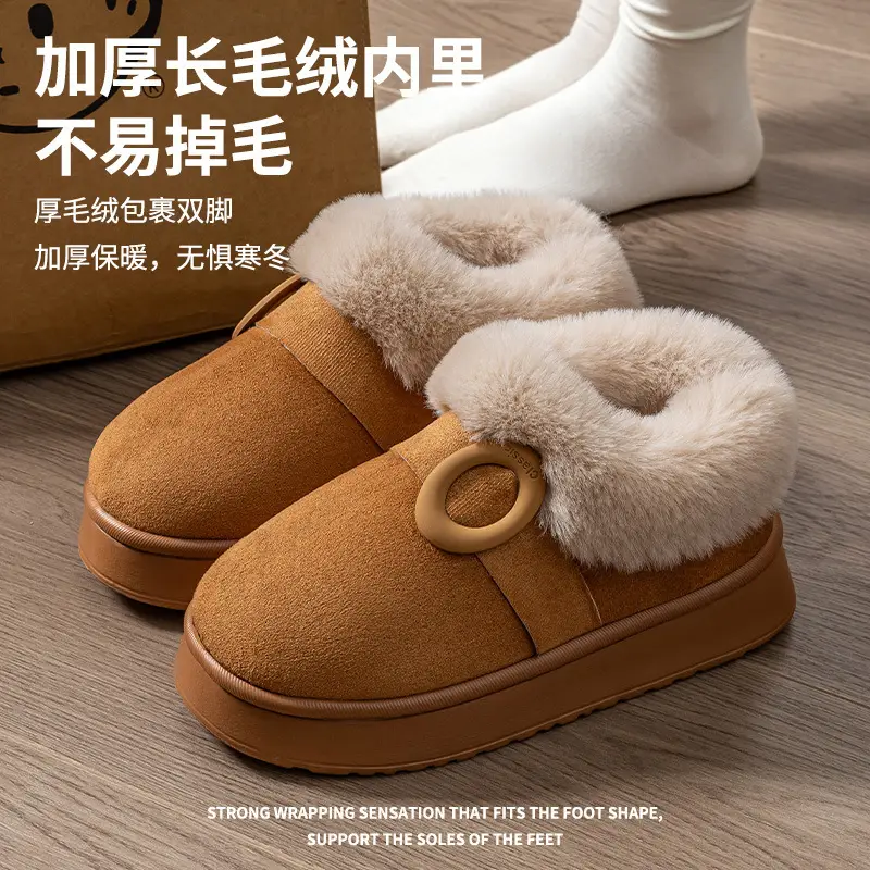 Cartoon Bear Head Plush Slippers for Women, Autumn and Winter Indoor Fleece Warm Maternity Shoes, Outdoor Couple Plush Snow Boots