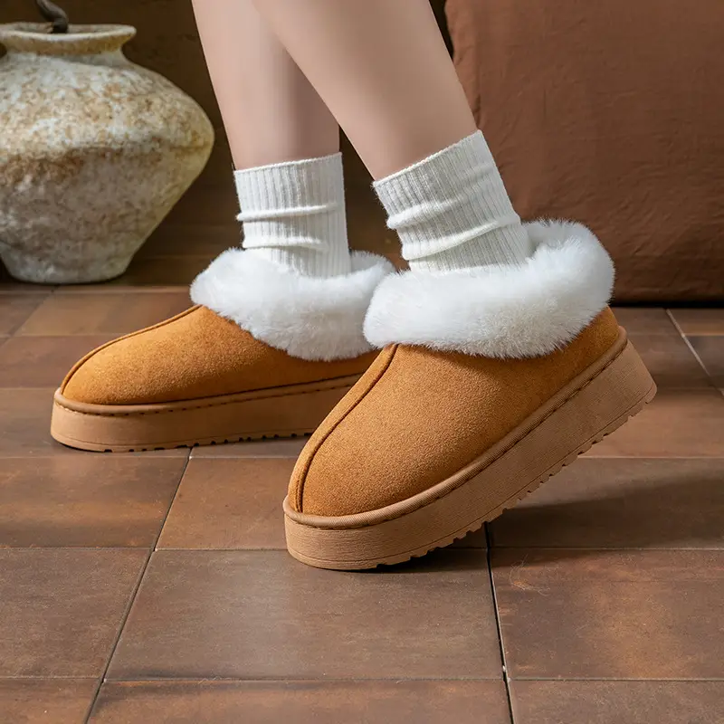 Cartoon Bear Head Plush Slippers for Women, Autumn and Winter Indoor Fleece Warm Maternity Shoes, Outdoor Couple Plush Snow Boots