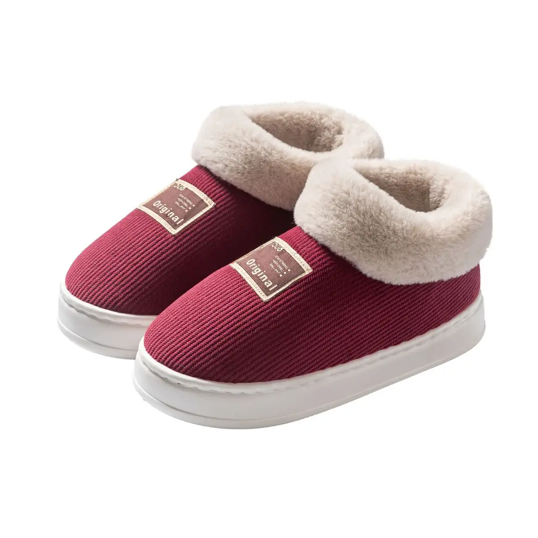 Cartoon Bear Head Plush Slippers for Women, Autumn and Winter Indoor Fleece Warm Maternity Shoes, Outdoor Couple Plush Snow Boots