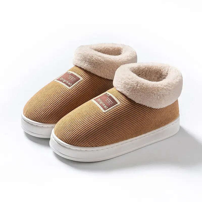 Cartoon Bear Head Plush Slippers for Women, Autumn and Winter Indoor Fleece Warm Maternity Shoes, Outdoor Couple Plush Snow Boots