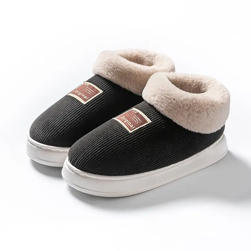 Cartoon Bear Head Plush Slippers for Women, Autumn and Winter Indoor Fleece Warm Maternity Shoes, Outdoor Couple Plush Snow Boots