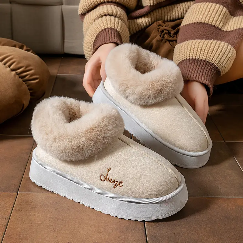 Cartoon Bear Head Plush Slippers for Women, Autumn and Winter Indoor Fleece Warm Maternity Shoes, Outdoor Couple Plush Snow Boots