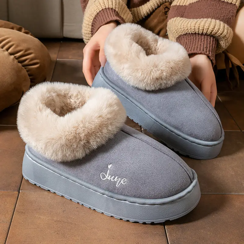 Cartoon Bear Head Plush Slippers for Women, Autumn and Winter Indoor Fleece Warm Maternity Shoes, Outdoor Couple Plush Snow Boots