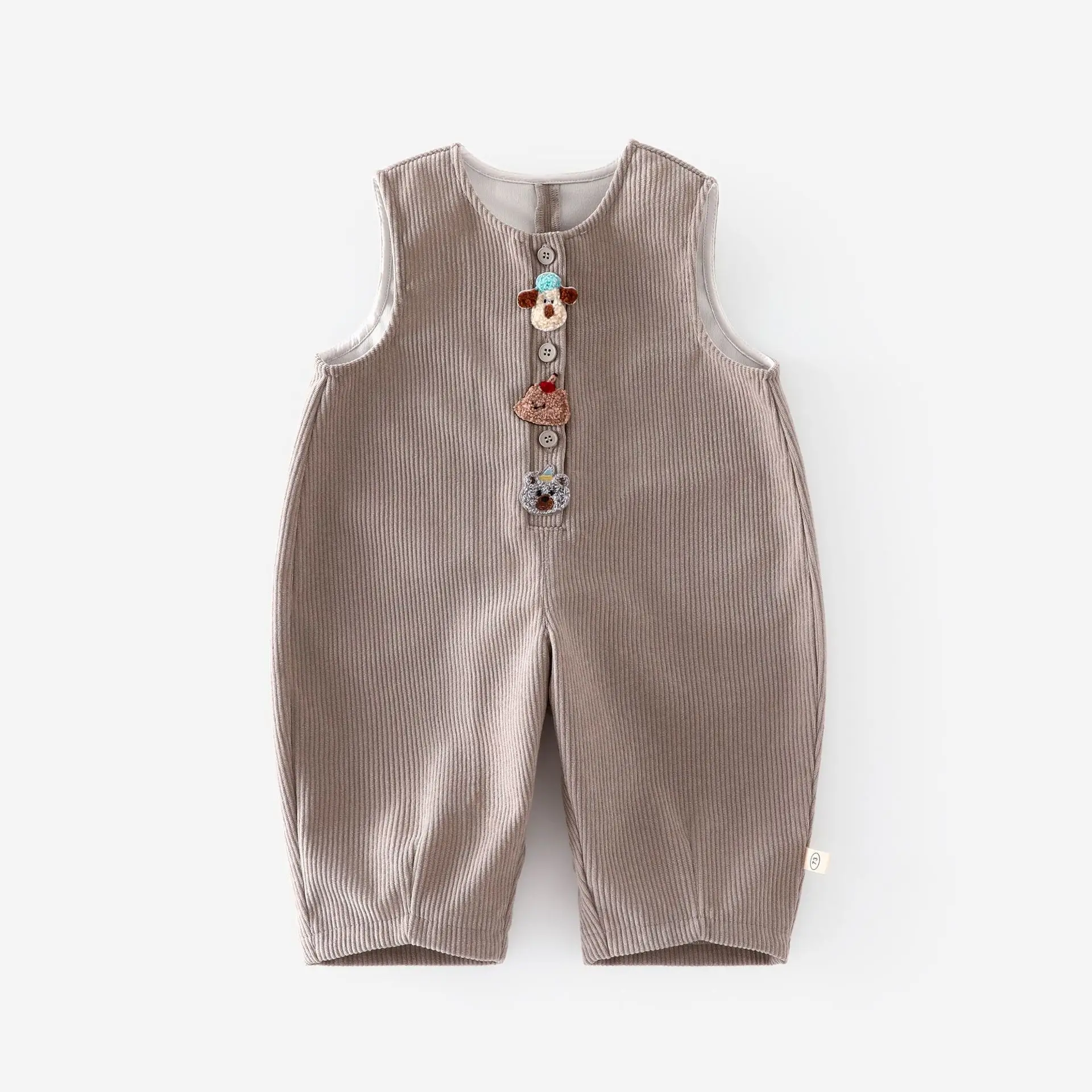 Children's V-Neck Patchwork T-Shirt Brown Button Front