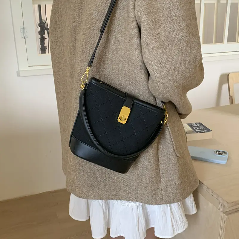 Women Crossbody Matte Bag Brown Gold Logo Print - Image 6