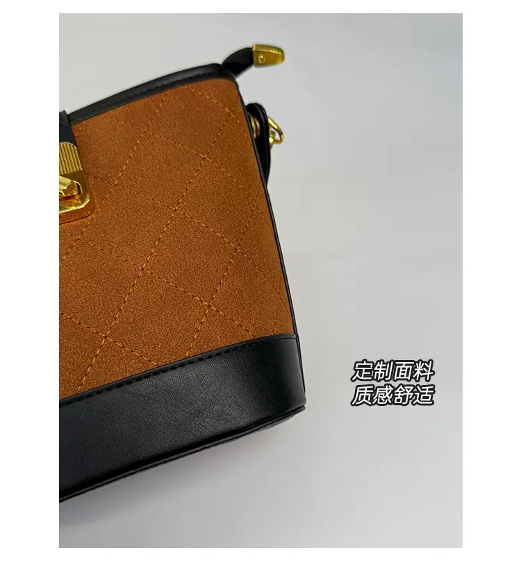 Women Crossbody Matte Bag Brown Gold Logo Print — feature 10