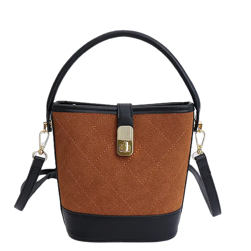 Women Crossbody Matte Bag Brown Gold Logo Print - Image 3