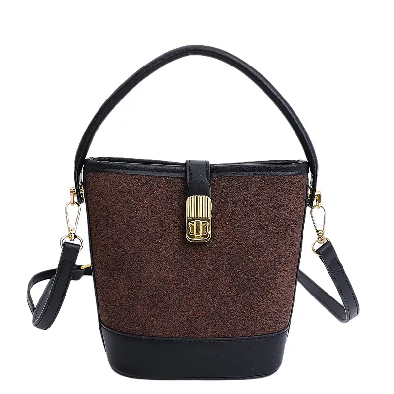 Women Crossbody Matte Bag Brown Gold Logo Print - Image 4
