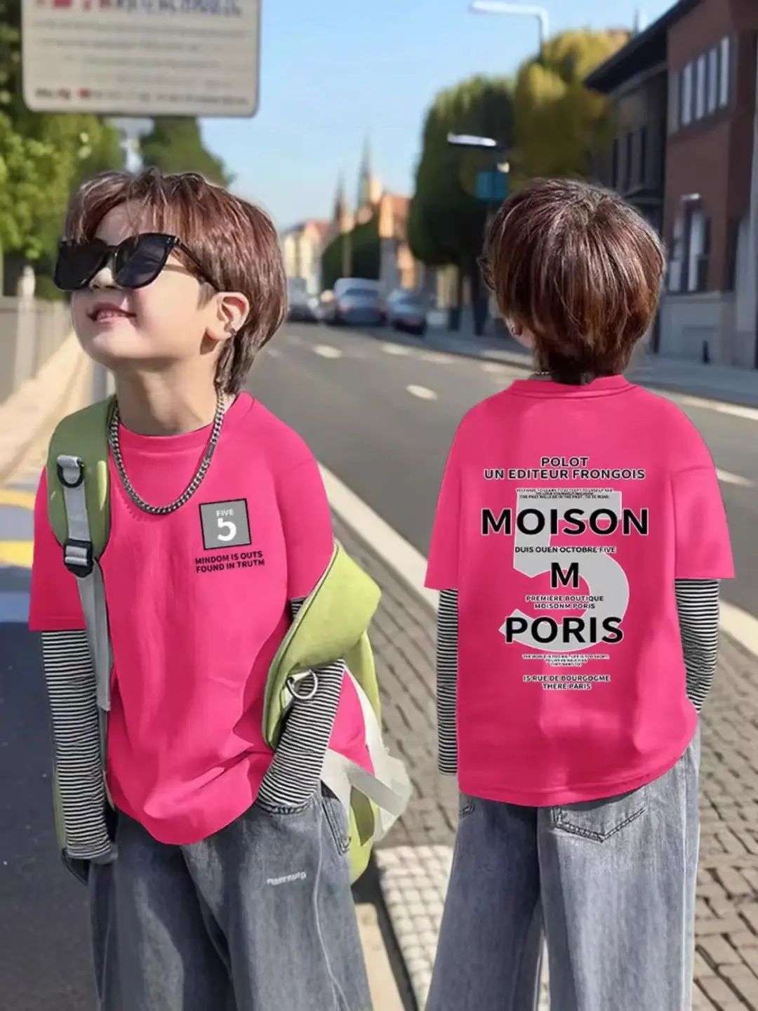 Boys Long Sleeve T-Shirt White Red Green Korean Style 2025 - Image 11
