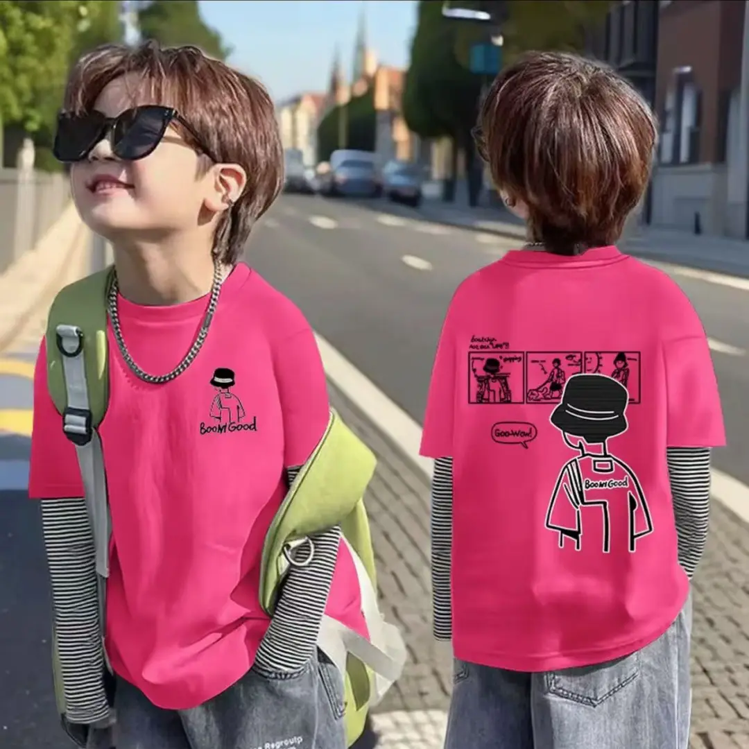 Boys Long Sleeve T-Shirt White Red Green Korean Style 2025 - Image 2