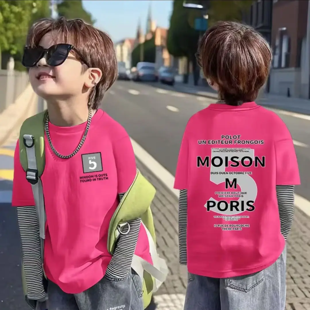 Boys Long Sleeve T-Shirt White Red Green Korean Style 2025 - Image 4