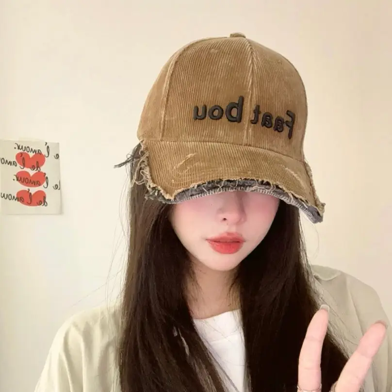 Women Baseball Cap with Letter Embroidery Distressed Design - Image 8