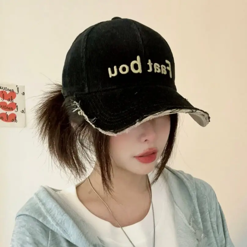 Women Baseball Cap with Letter Embroidery Distressed Design - Image 9