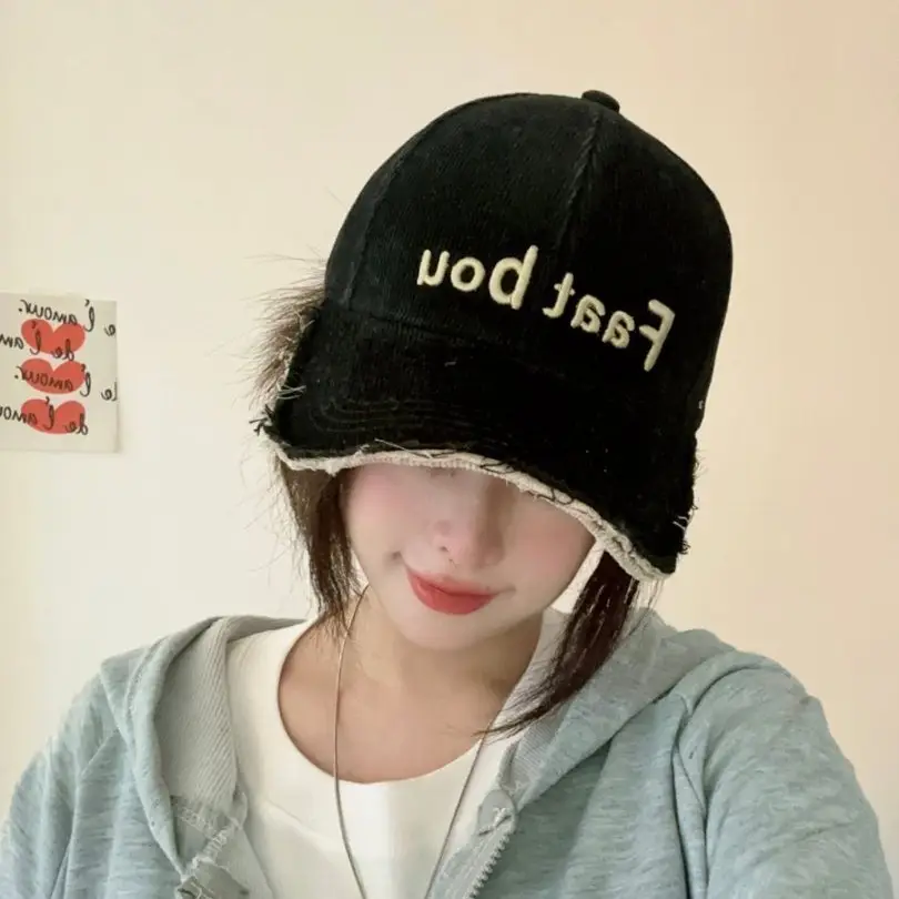 Women Baseball Cap with Letter Embroidery Distressed Design - Image 10