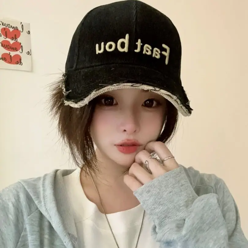 Women Baseball Cap with Letter Embroidery Distressed Design - Image 11