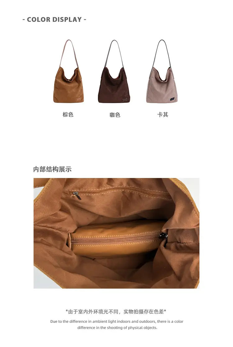 Women Large Capacity Brown Canvas Shoulder Bag 2025 — feature 5
