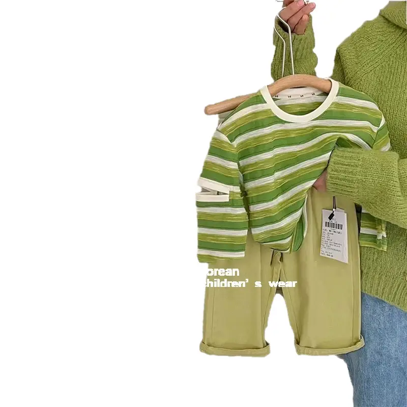 2025 Boys Green Striped T-Shirt Korean Style - Image 8