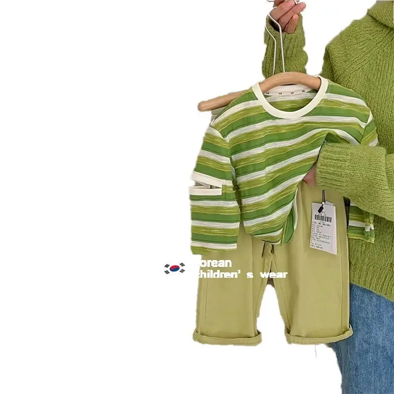 2025 Boys Green Striped T-Shirt Korean Style — feature 6