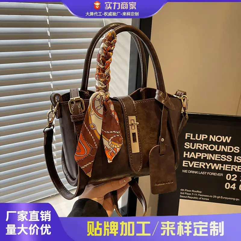 French Fashion Bucket Bag Women Brown Leather 2025 - Image 5