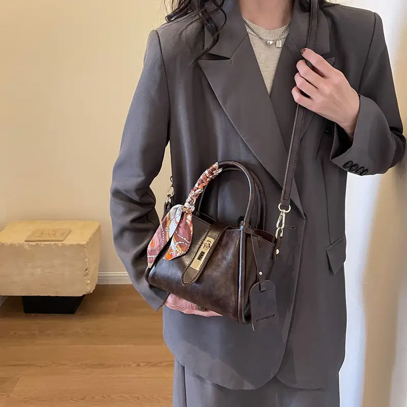 French Fashion Bucket Bag Women Brown Leather 2025 - Image 7